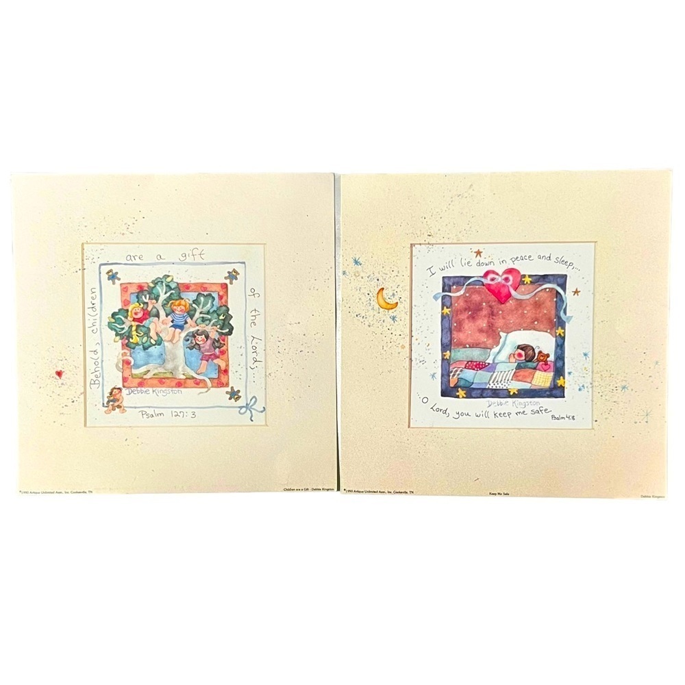 Vintage Debbie Kingston Prints “Keep Me Safe” & “Children Are a Gift” 8” X 8”